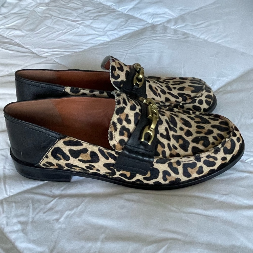Coach calf skin leopard print loafers. Worn once inside. Like new. Smoke free